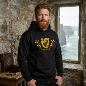 Harp Crest Hoodie — Irish College-Inspired Sweatshirt