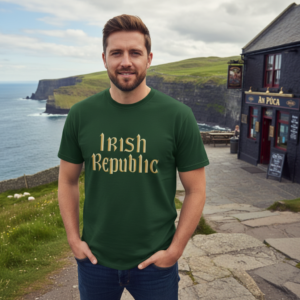 Irish Republic T‑Shirt — Gold Celtic Script St. Patrick’s Day Tee
